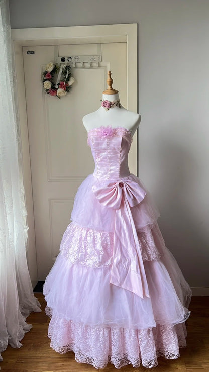 Sweet Prom Dress Light Pink Strapless Pleated Ball Gown Evening Dress Quinceanera Dress      D4126