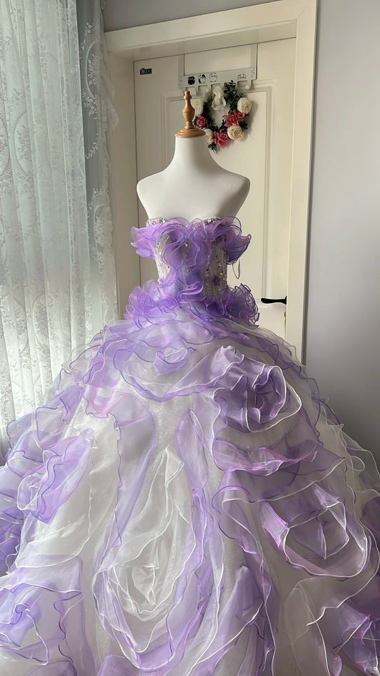 New Arrival Prom Dress Strapless Ruffle Ball Gown Evening Dress Quinceanera Dress       D4127