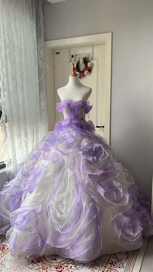 New Arrival Prom Dress Strapless Ruffle Ball Gown Evening Dress Quinceanera Dress       D4127