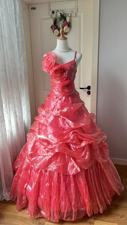 Beauty Prom Dress Spaghetti Straps Pleated Ball Gown Evening Dress Sweet 16 Dress       D4133