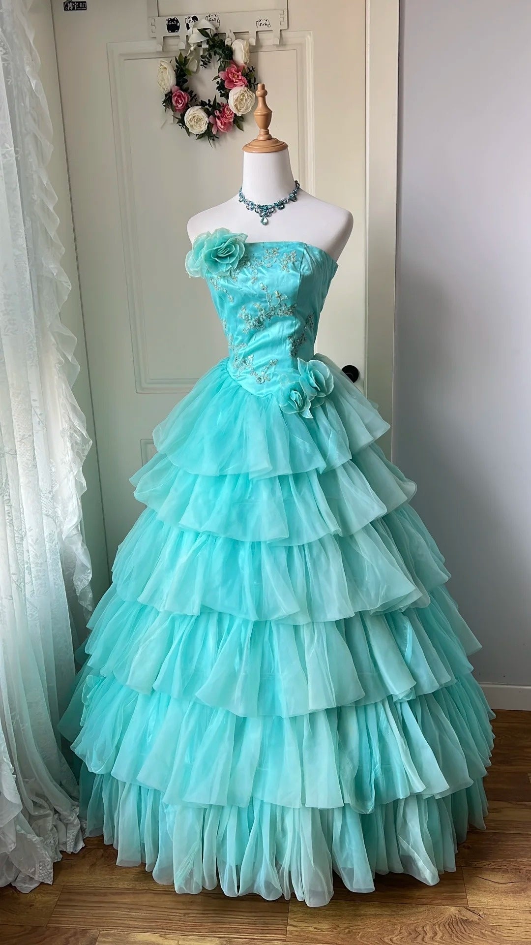 Pretty Prom Dress Strapless Pleated Tiered Ball Gown Evening Dress Sweet 16 Dress       D4135