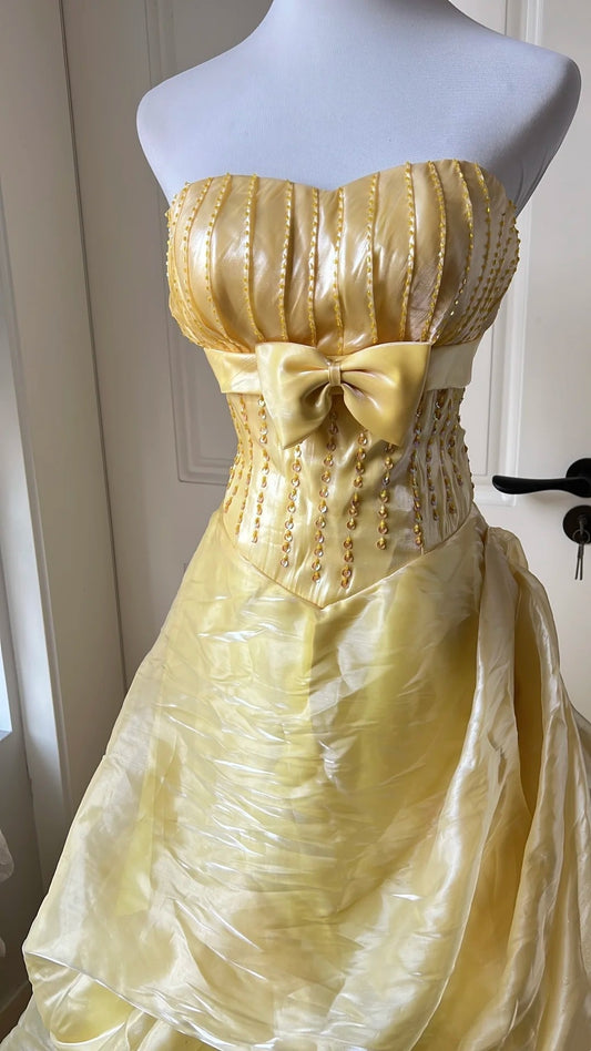 Beauty Prom Dress A Line Strapless Pleated Gala Gown Evening Dress Birthday Party Dress   D4136