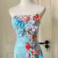 Stunning Prom Dress Strapless Pleated Floral Mermaid Gala Gown Evening Dress Birthday Party Dress   D4137