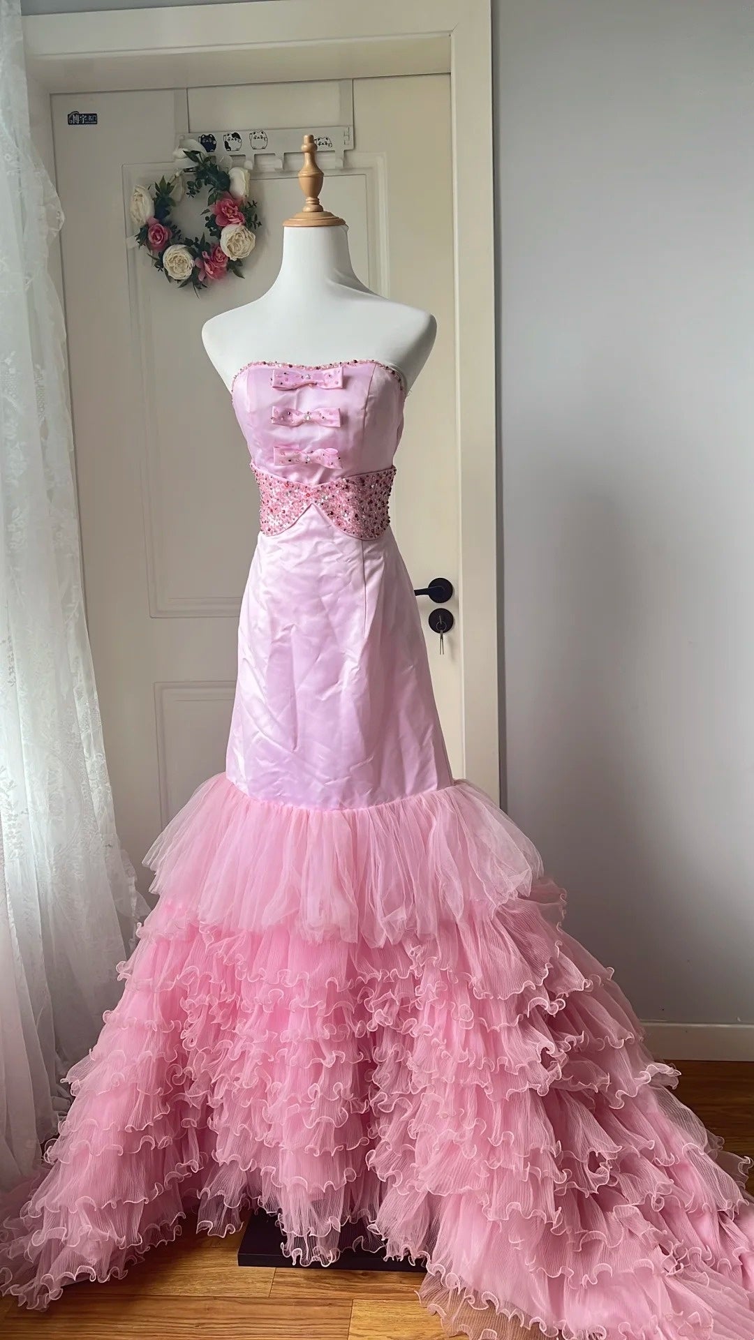 New Design Prom Dress Strapless Pleated Tulle Mermaid Formal Gala Dress Evening Dress   D4139