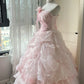 Pretty Prom Dress Strapless Pleated Flower Ball Gown Birthday Party Dress Evening Dress       D4136