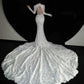 Elegant Wedding Dress Crew Neck Backless Long Sleeves Mermaid Wedding Dress  D4142