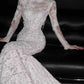 Elegant Wedding Dress Crew Neck Backless Long Sleeves Mermaid Wedding Dress  D4142