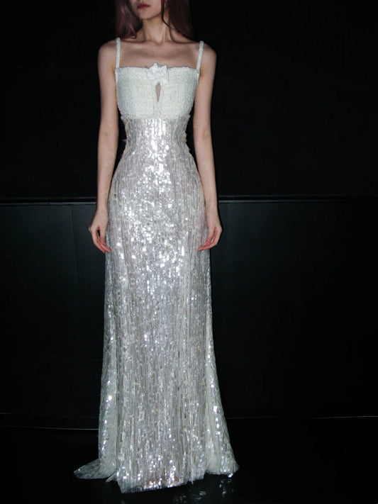 Shiny Prom Dress Spaghetti Straps Sequins Evening Dress Gala Dress Formal Dress  D4144