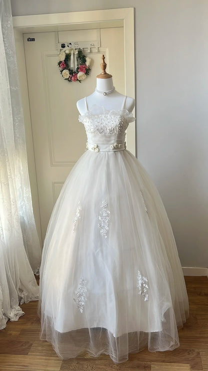 Retro Wedding Dress Spaghetti Straps Pleated Tulle Wedding Dress  D4145