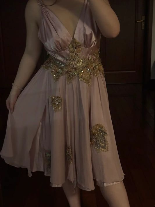 Stunning Prom Dress Spaghetti Straps Pleated Short Birthday Party Dress Cocktail Dress D4153