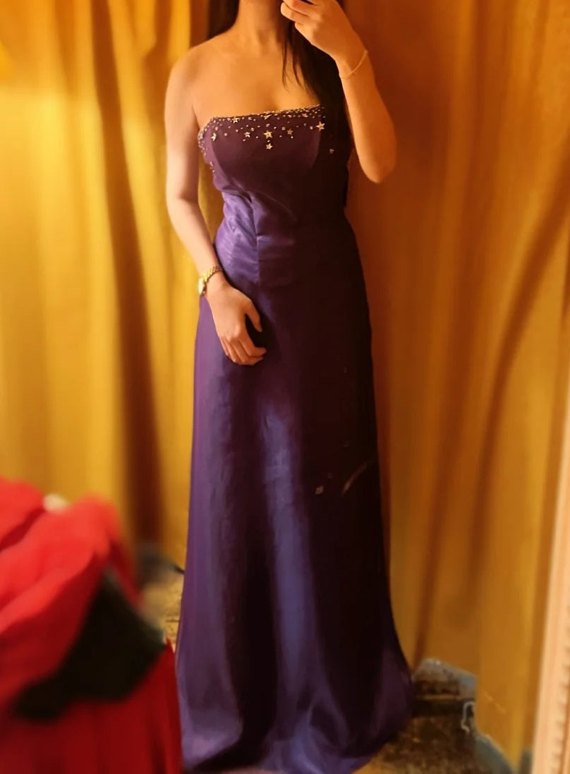Elegant Prom Dress Dark Purple Strapless Gala Gown Formal Dress Evening Dress D4163