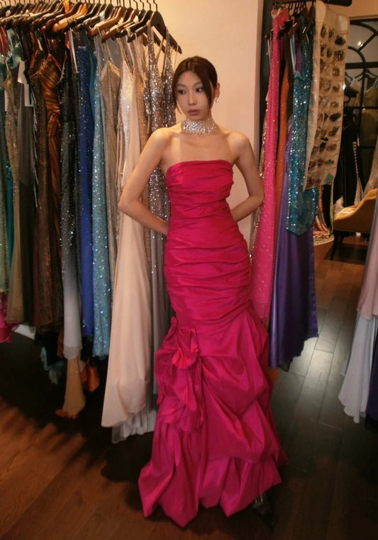 Minimalist Prom Dress Strapless Pleated Gala Gown Formal Dress Evening Dress D4168