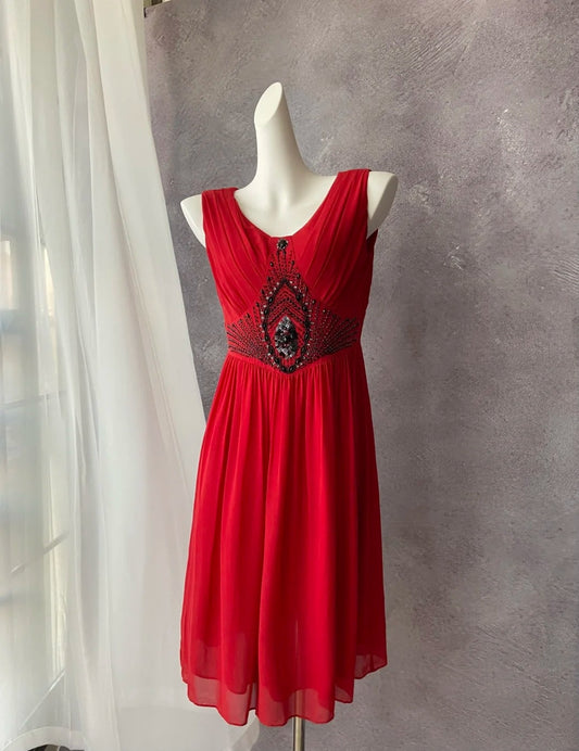 Beauty Short Prom Dress Red Crew Neck Pleated Cocktail Gown Formal Dress  D4170