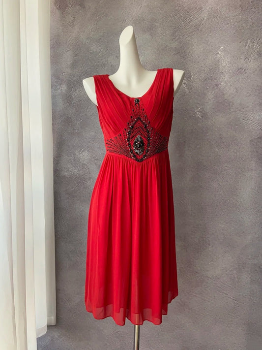 Beauty Short Prom Dress Red Crew Neck Pleated Cocktail Gown Formal Dress  D4170