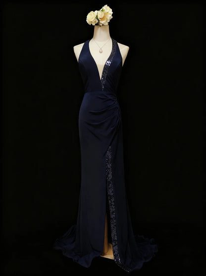 Stunning Prom Dress Halter Pleated Slit Gala Dress Formal Dress Evening Dress  D4187