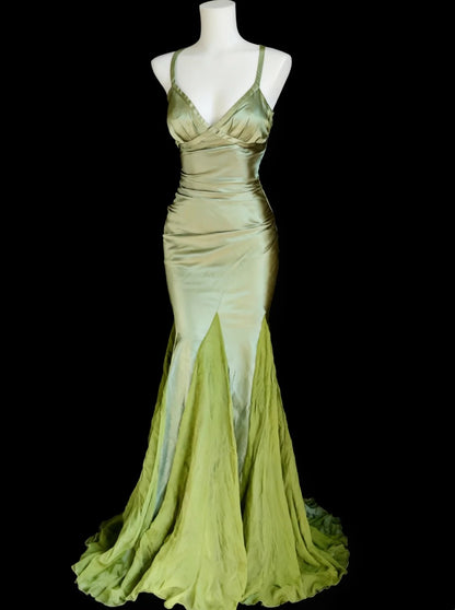 Elegant Prom Dress Spaghetti Straps Pleated Mermaid Gala Dress Formal Dress Evening Dress  D4189