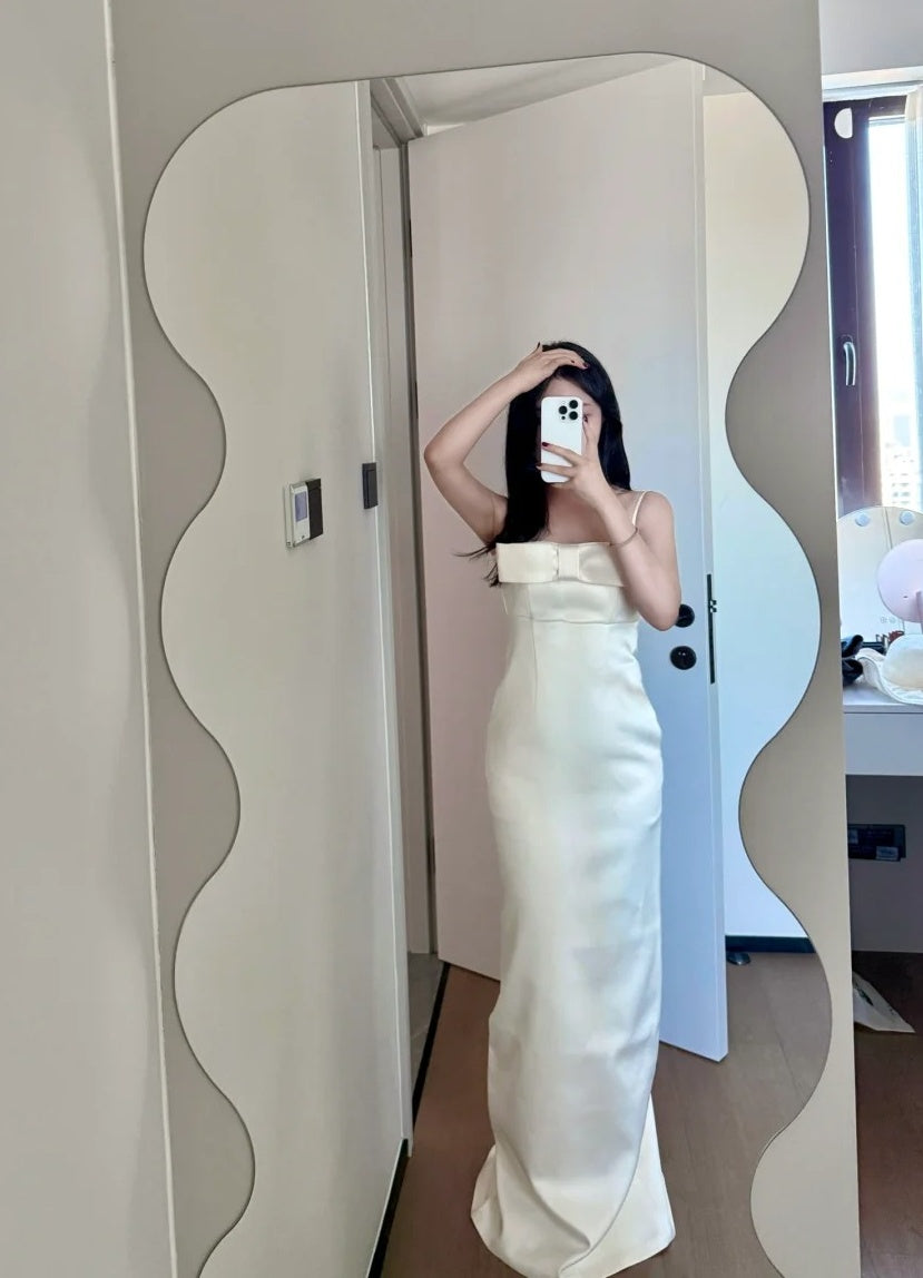 Minimalist Prom Dress White Spaghetti Straps Tulle Mermaid Gala Dress Evening Dress Formal Dress  D4207