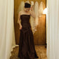 Minimalist Prom Dress Brown Strapless Pleated Gala Dress Evening Dress Formal Dress  D4219