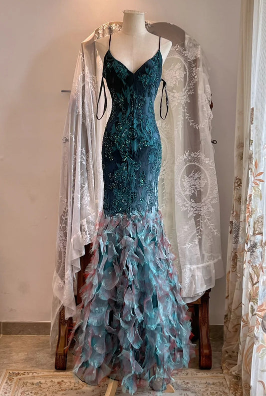 Glänzendes Ballkleid mit herzförmigem Pailletten-Meerjungfrauen-Abendkleid, Galakleid, Geburtstagspartykleid, D3415