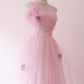 Hot Sale Prom Dress Light Pink Asymmetrical Neck Tulle Evening Dress Gala Dress Party Dress  D4247