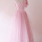 Hot Sale Prom Dress Light Pink Asymmetrical Neck Tulle Evening Dress Gala Dress Party Dress  D4247