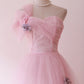 Hot Sale Prom Dress Light Pink Asymmetrical Neck Tulle Evening Dress Gala Dress Party Dress  D4247
