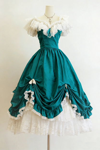 Retro Prom Dress V-neck Pleated Lace Ball Gown Evening Dress Birthday Party Dress Quinceanera Dress       D4272