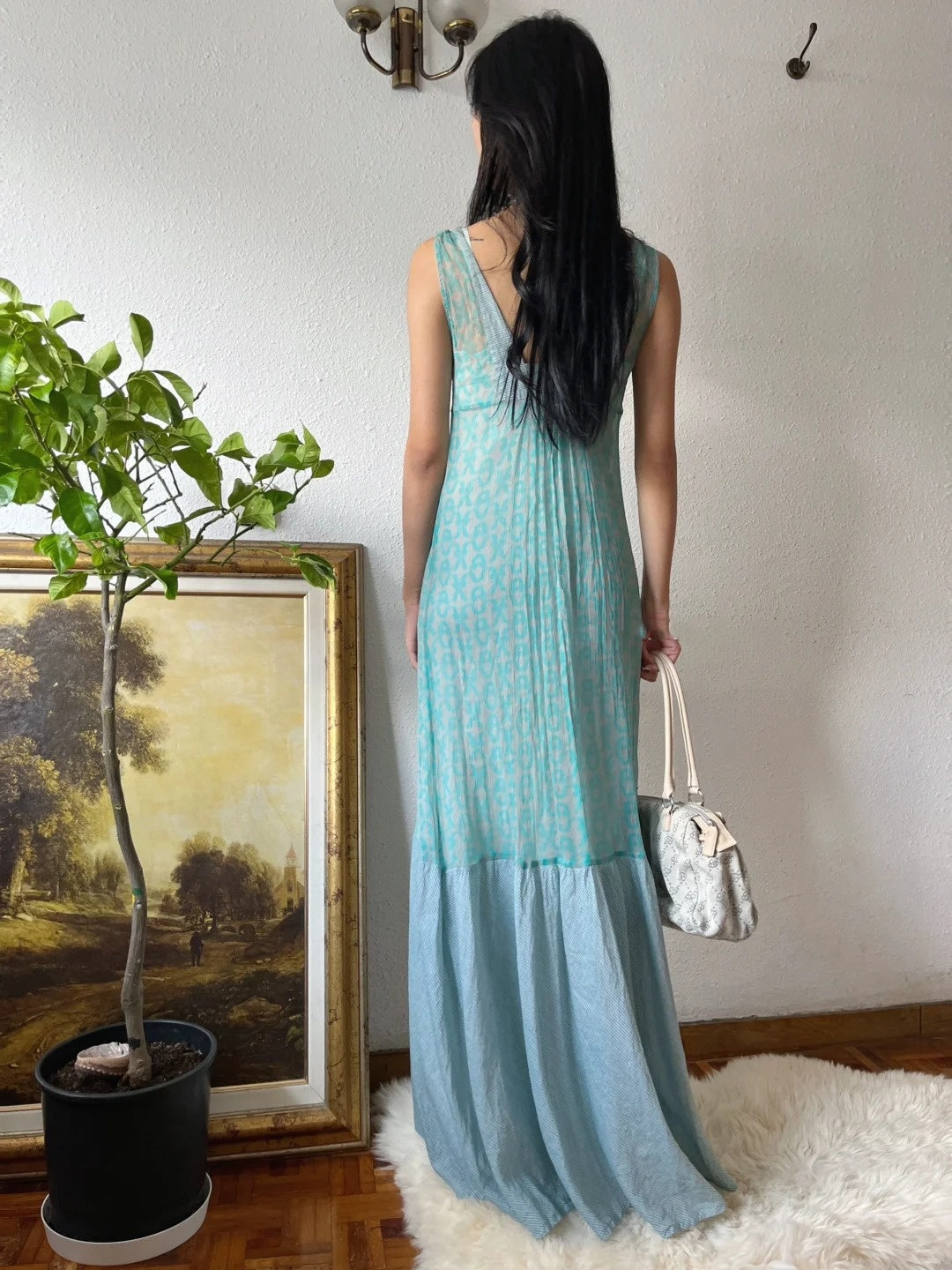 Elegant Prom Dress V-neck Pleated Print Formal Dress Evening Dress Birthday Party Dress  D4283