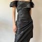 Minimalist Short Prom Dress Satin Black Off Shoulder Pleated Formal Dress Evening Dress Gala Dress  D4285