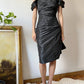 Minimalist Short Prom Dress Satin Black Off Shoulder Pleated Formal Dress Evening Dress Gala Dress  D4285