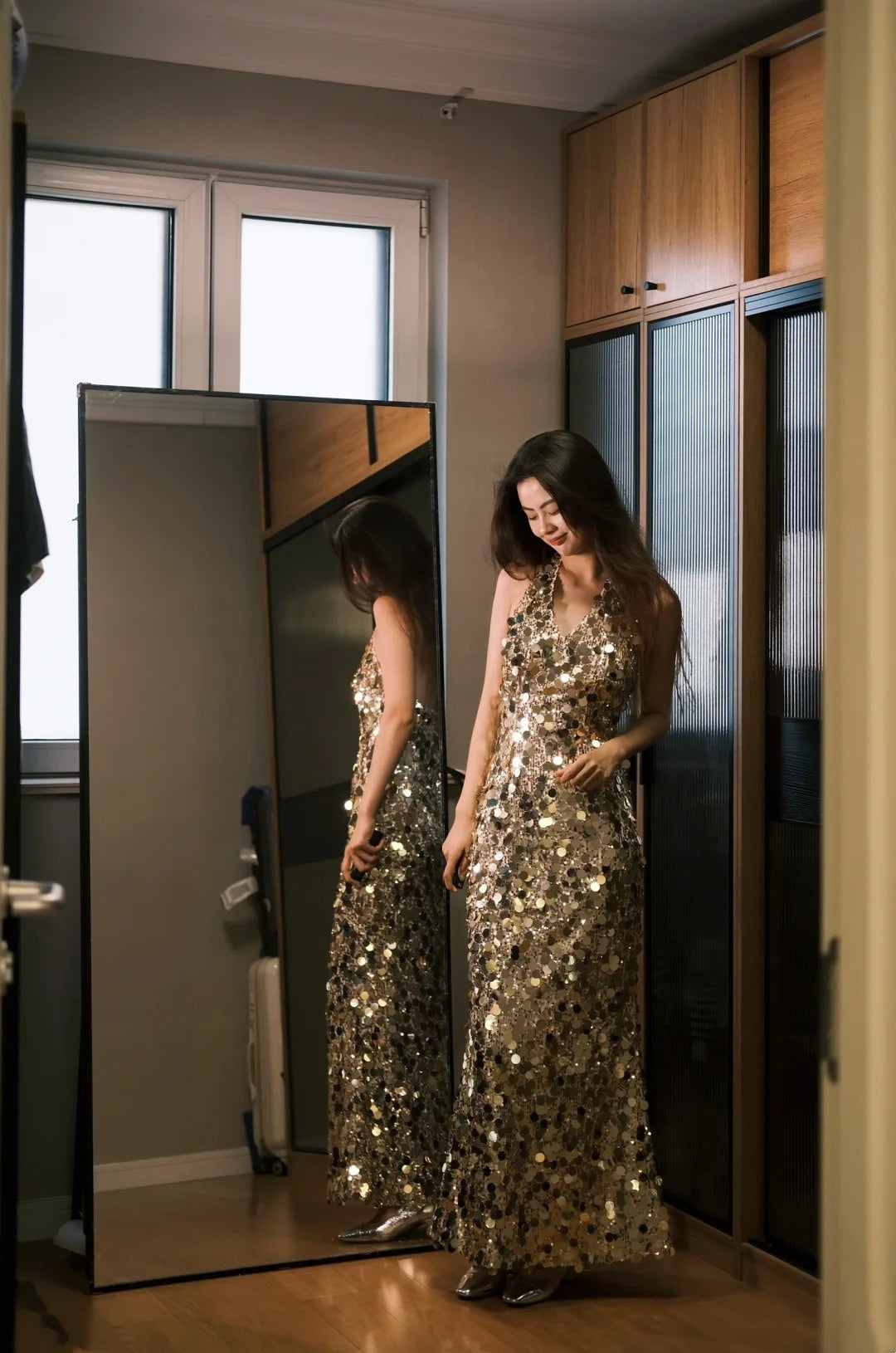 Glänzendes Ballkleid mit herzförmigem Pailletten-Meerjungfrauen-Abendkleid, Galakleid, Geburtstagspartykleid, D3415