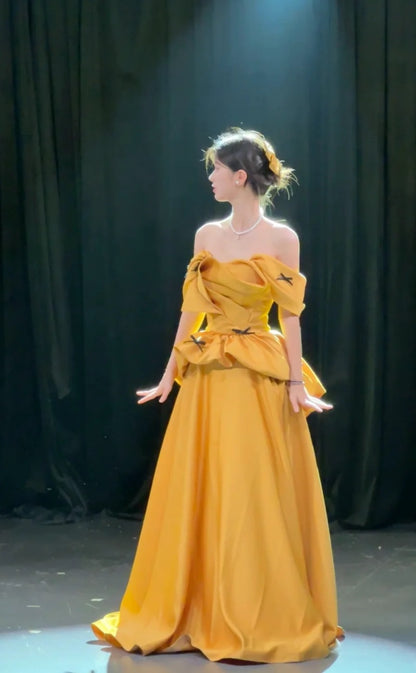 Charming Prom Dress Off Shoulder Pleated Ball Gown Formal Dress Evening Dress Gala Dress      D4289