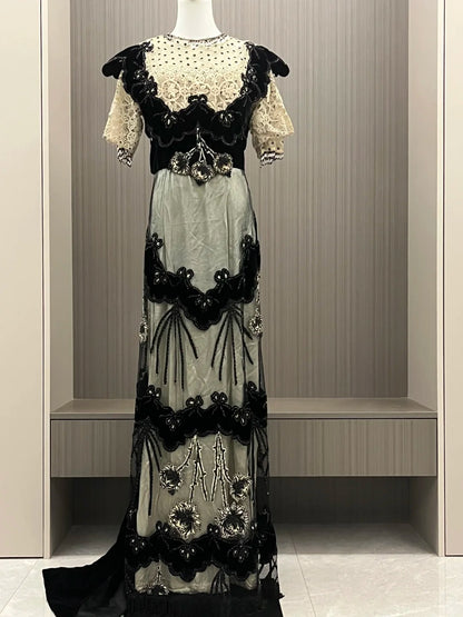 Vintage Prom Dress Crew Neck Formal Dress Evening Dress Gala Dress  D4290