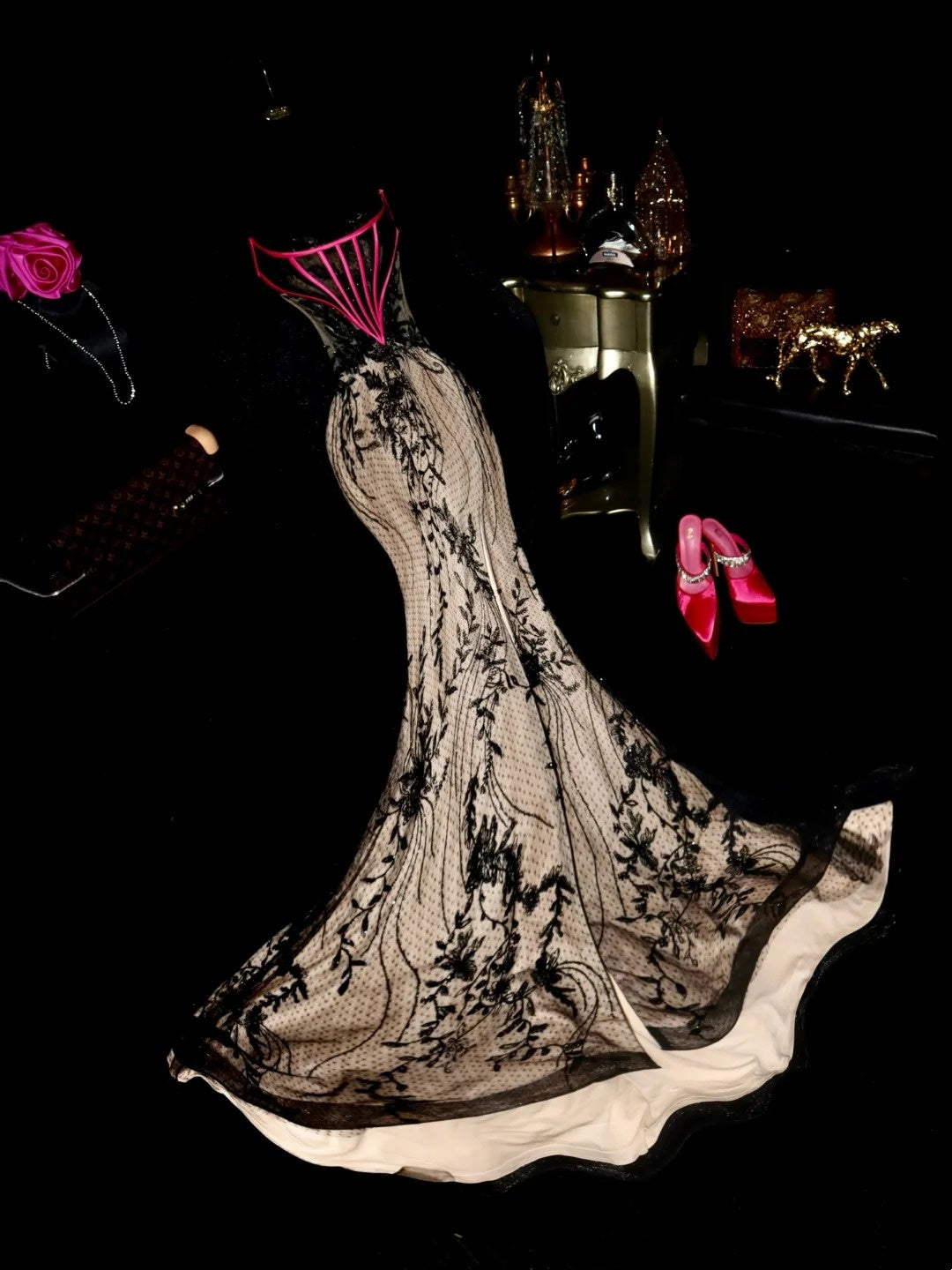 Glänzendes Ballkleid mit herzförmigem Pailletten-Meerjungfrauen-Abendkleid, Galakleid, Geburtstagspartykleid, D3415