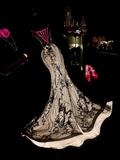 Glänzendes Ballkleid mit herzförmigem Pailletten-Meerjungfrauen-Abendkleid, Galakleid, Geburtstagspartykleid, D3415