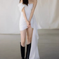 New Arrival Wedding Dress Asymmetrical Neck Pleated Short Wedding Dress Prom Dress    D4310