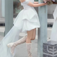 Minimalist Wedding Dress Off Shoulder Pleated Hi-Lo Short Wedding Dress Prom Dress    D4312