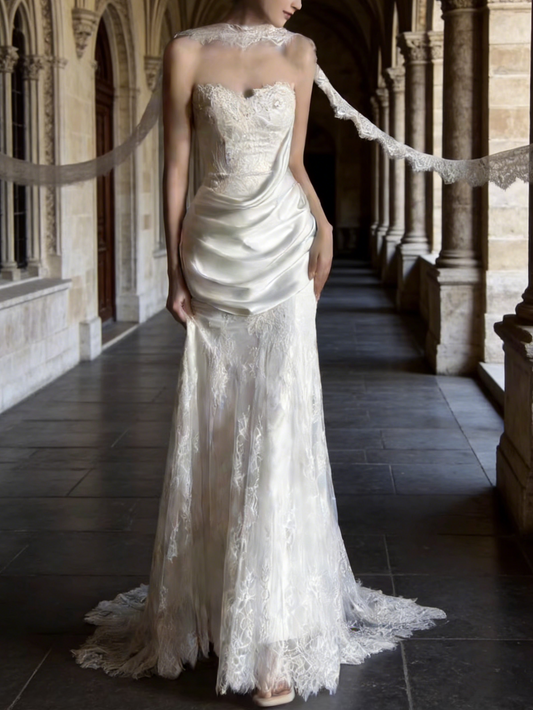 Robe de mariée beauté A-Line, décolleté en cœur, plissée, D3302