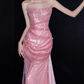 Shiny Prom Dress Strapless Pleated Gala Dress Evening Dress Formal Dress   D4316