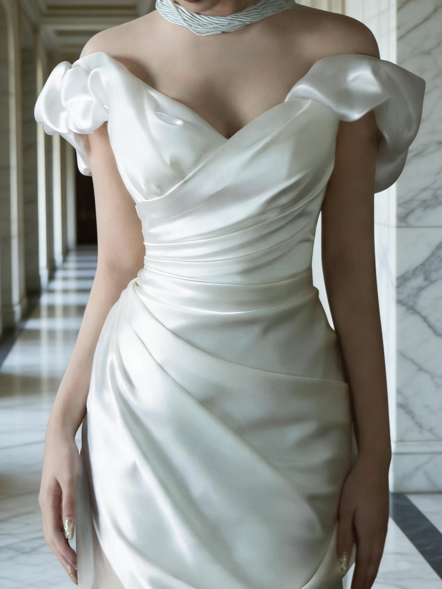 New Arrival Wedding Dress Off Shoulder Pleated Tulle Mermaid Wedding Dress   D4320