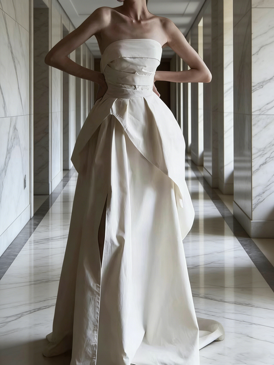 Minimalist Wedding Dress Strapless Pleated Wedding Dress   D4321