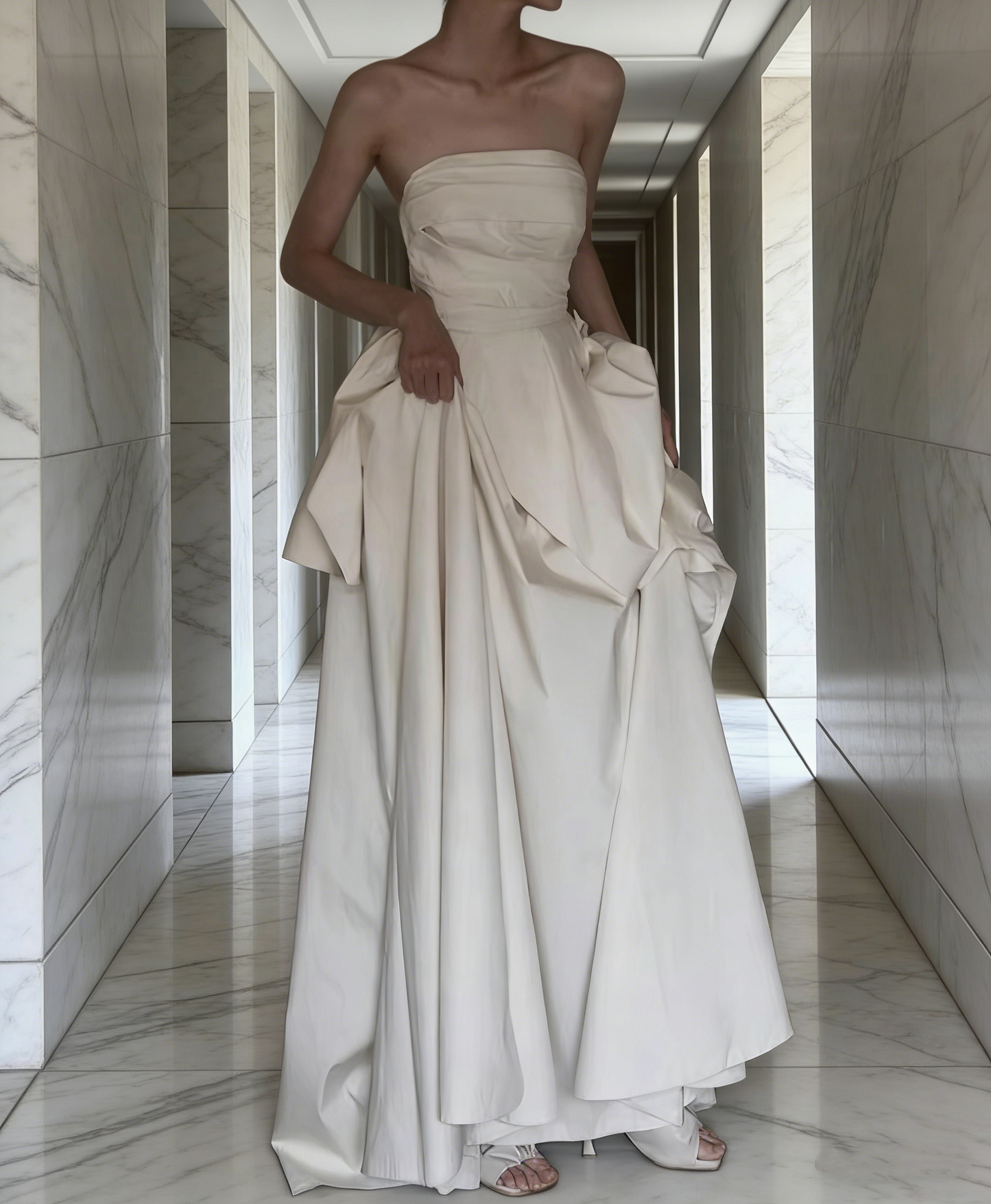 Minimalist Wedding Dress Strapless Pleated Wedding Dress   D4321