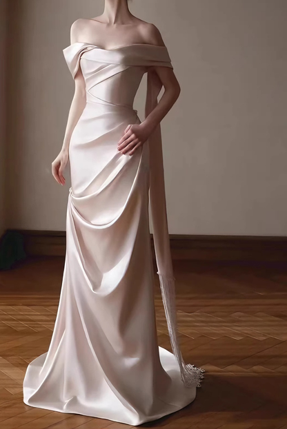 Newest Wedding Dress Off Shoulder Pleated Wedding Dress   D4322