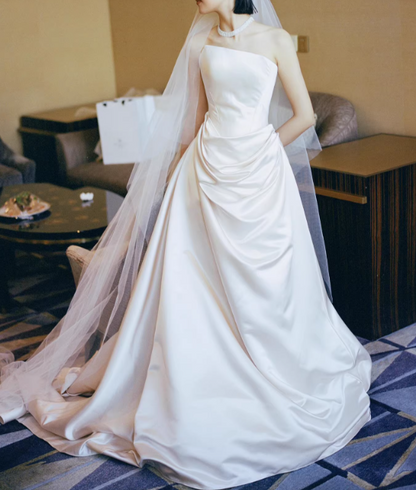 Beauty Brautkleid A-Linie Herzausschnitt Plissee Brautkleid D3302