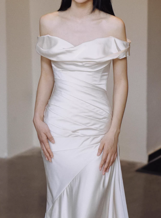 Newest Wedding Dress Satin Off Shoulder Pleated Mermaid Wedding Dresses   D4326
