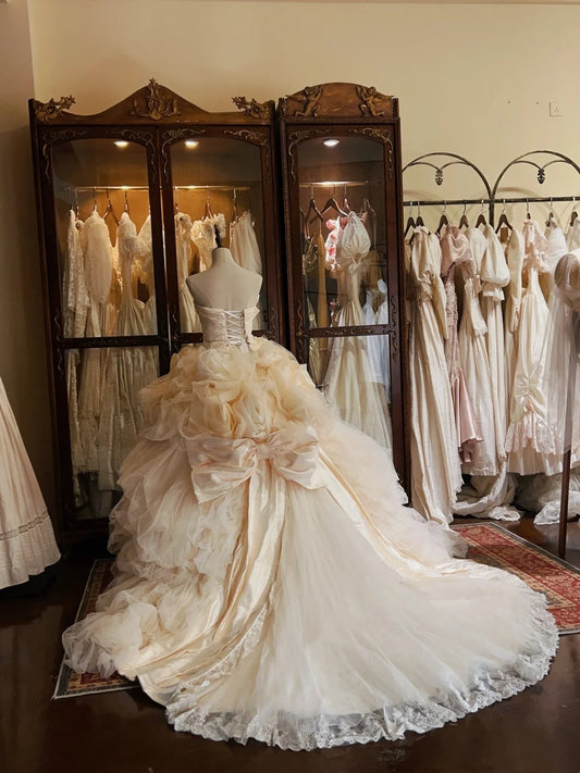 Beauty Wedding Dress Strapless Tulle Flower Wedding Dress  D4335