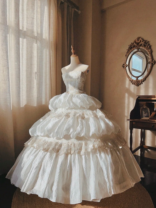 Charming Wedding Dress Strapless Pleated Wedding Dress  D4348