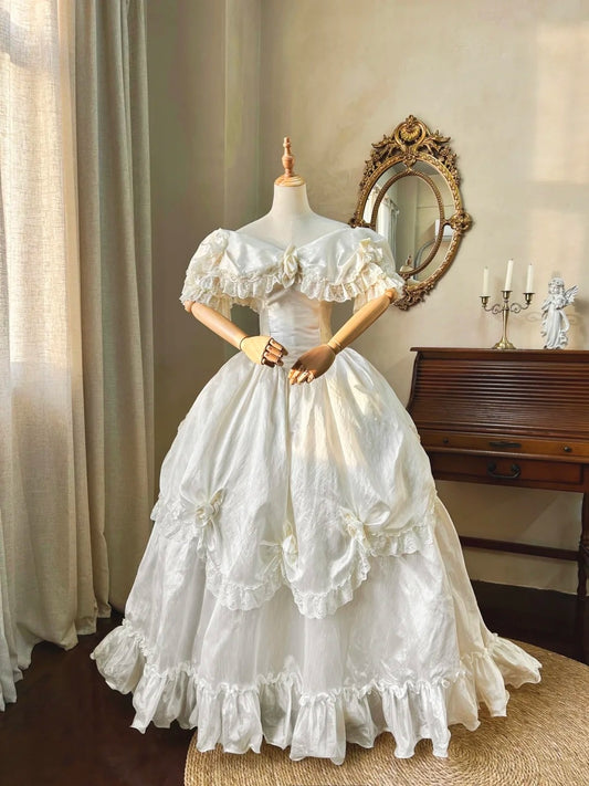 Retro Wedding Dress V-neck Pleated Wedding Dress  D4353