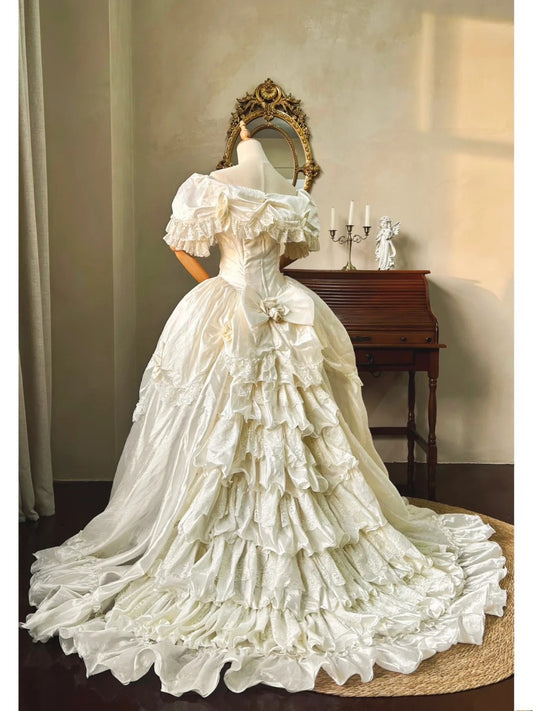 Retro Wedding Dress V-neck Pleated Wedding Dress  D4353