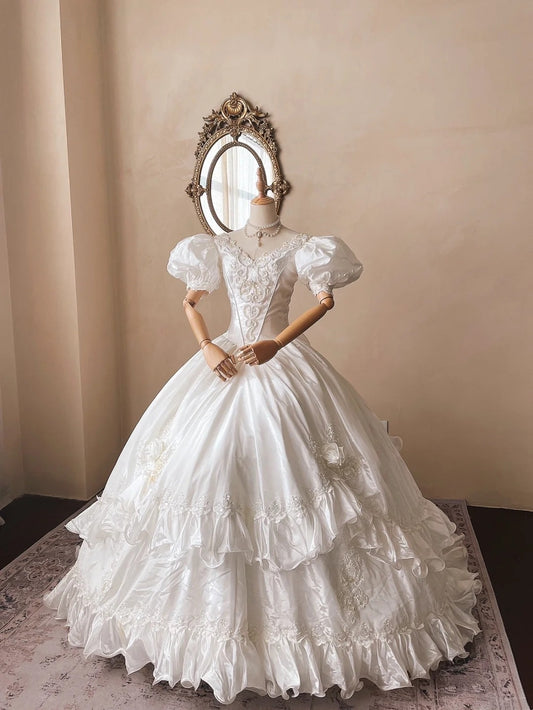 Vintage Wedding Dress V-neck Pleated Wedding Dress  D4360